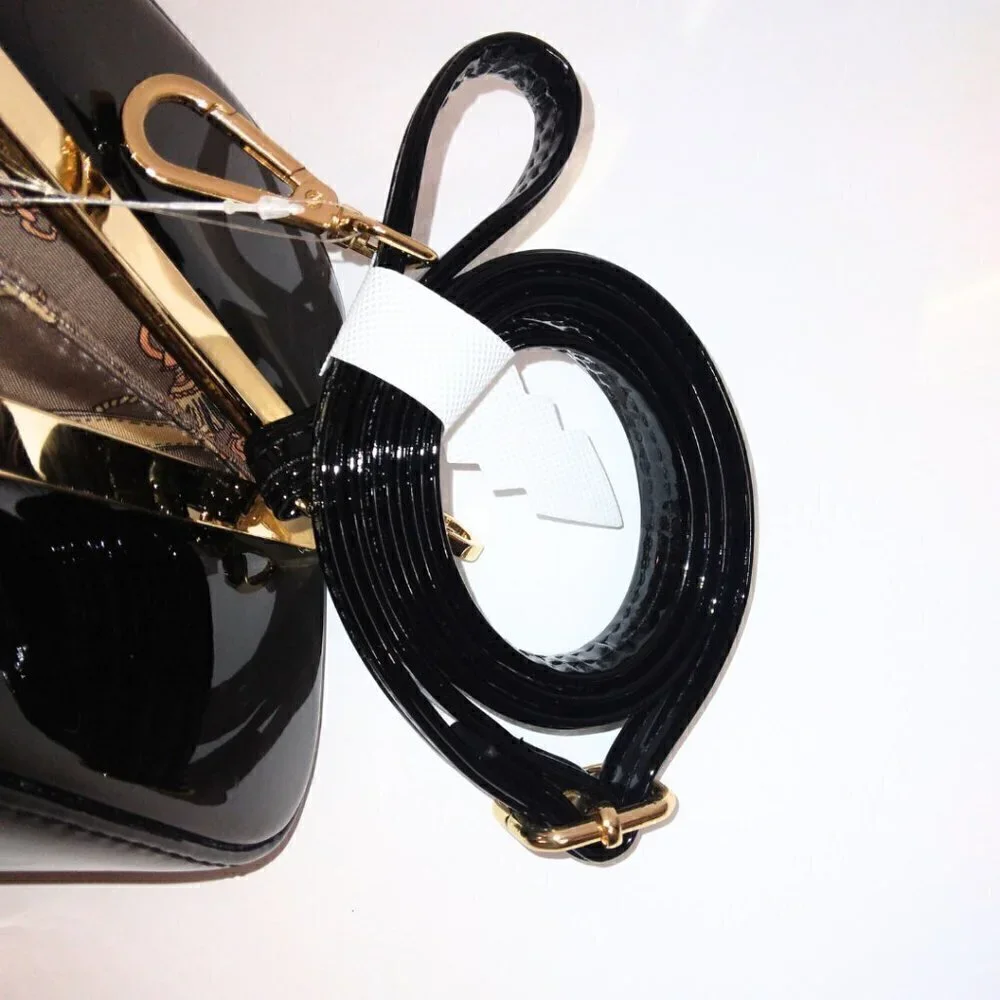 GRAMERCY & GRAND BLACK AND GOLD VEGAN LEATHER SATCHEL HANDBAG PURSE - NWT